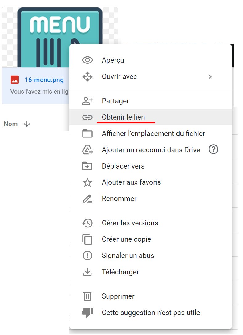 Google Drive obtenir le lien