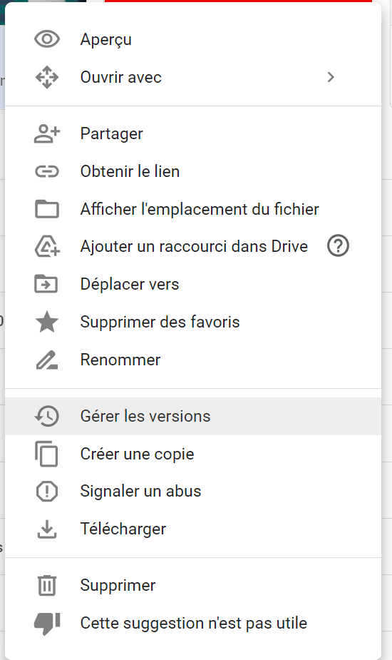 Google Drive gerer version
