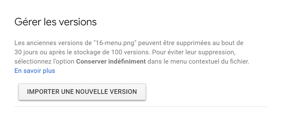 Google Drive importer une nouvelle version
